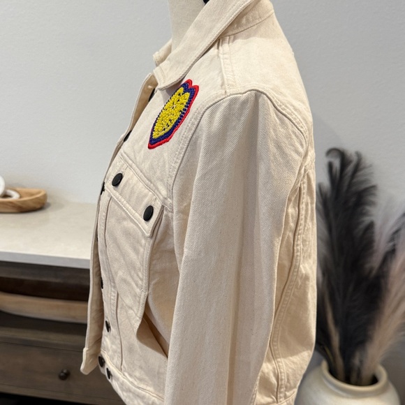 Maison Labiche Cream Jean Jacket with Heart Patch - Picture 6 of 9